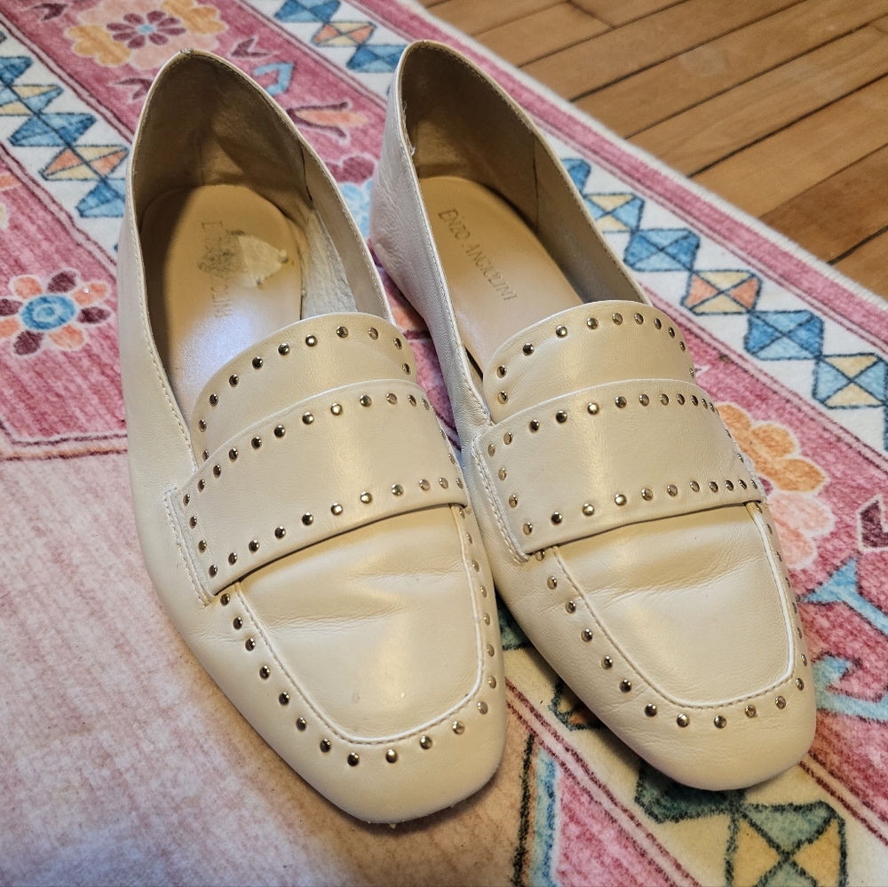Enzo Angiolini White Studded Loafers Size 8.5